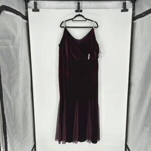 NWT Maroon Velvet Long Gown with Rhinestone Staps - Plus 22W - Formal